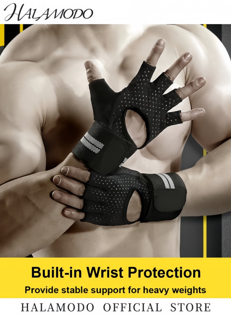 Halamodo Workout Gloves Fitness Gloves Gym Gloves Half Finger Weight Lifting Gloves Full Palm Protection Breathable Mountain Bike Gloves for Cycling & Hiking & Other Fitness Sports - Image 3