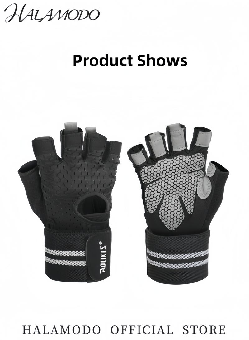 Halamodo Workout Gloves Fitness Gloves Gym Gloves Half Finger Weight Lifting Gloves Full Palm Protection Breathable Mountain Bike Gloves for Cycling & Hiking & Other Fitness Sports - Image 2