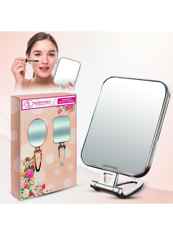 MAJESTIQUE Handheld Makeup Mirror, Foldable Desk Mirror with Stand, 270° Rotating, Ideal for Purse, Bathroom, and Bedroom - 1Pc/Multicolour - Image 2