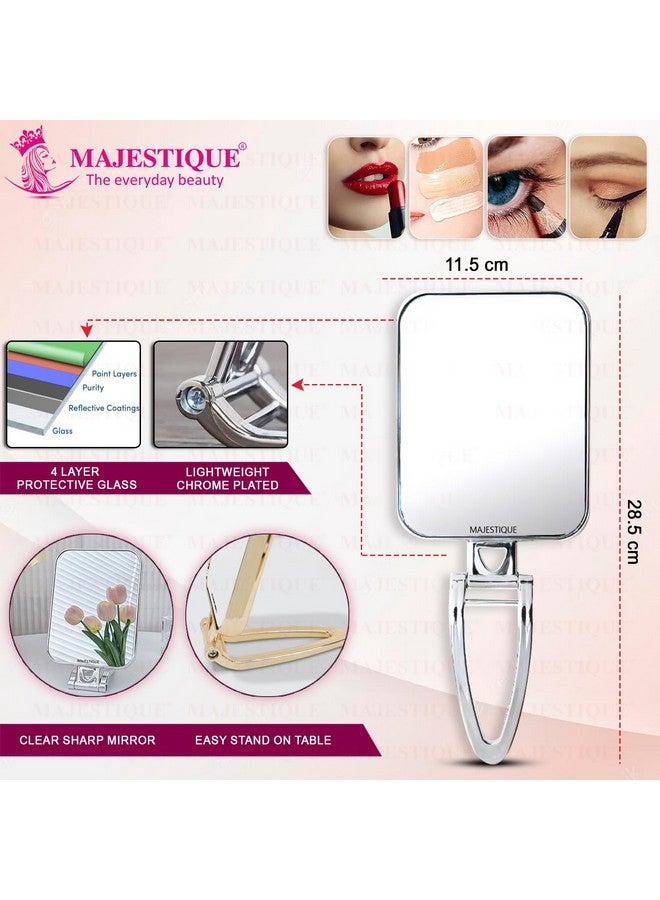 MAJESTIQUE Handheld Makeup Mirror, Foldable Desk Mirror with Stand, 270° Rotating, Ideal for Purse, Bathroom, and Bedroom - 1Pc/Multicolour - Image 5