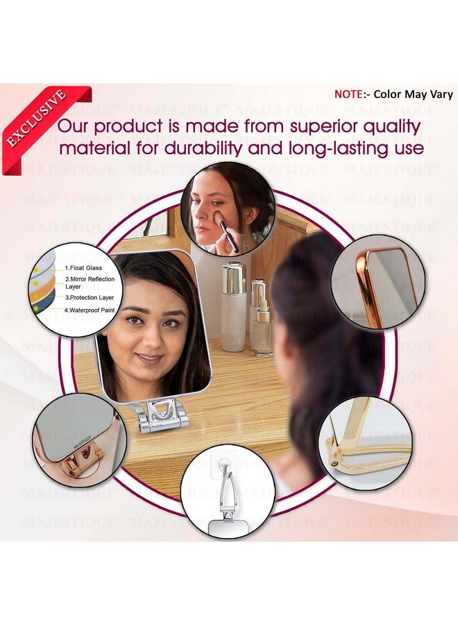 MAJESTIQUE Handheld Makeup Mirror, Foldable Desk Mirror with Stand, 270° Rotating, Ideal for Purse, Bathroom, and Bedroom - 1Pc/Multicolour - Image 3