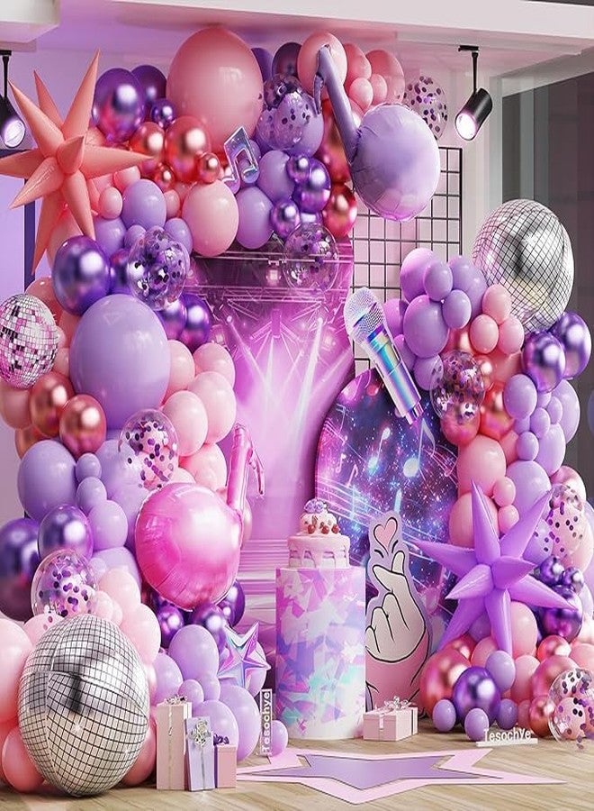 PartyToko PT K pop Music Hunter Theme Birthday Decorations,Pink and Purple Balloon Garland Arch Kit with Music Note Disco Ball Exploding Star Foil Balloons for Birthday Singer Party Decoration 86PCS - Image 2