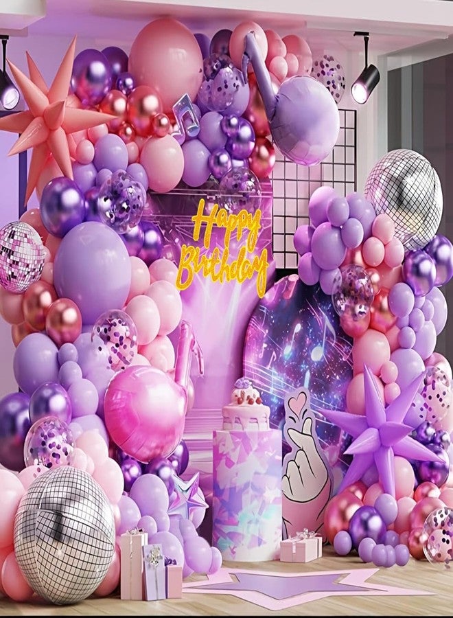 PartyToko PT K pop Music Hunter Theme Birthday Decorations,Pink and Purple Balloon Garland Arch Kit with Music Note Disco Ball Exploding Star Foil Balloons for Birthday Singer Party Decoration 86PCS - Image 1