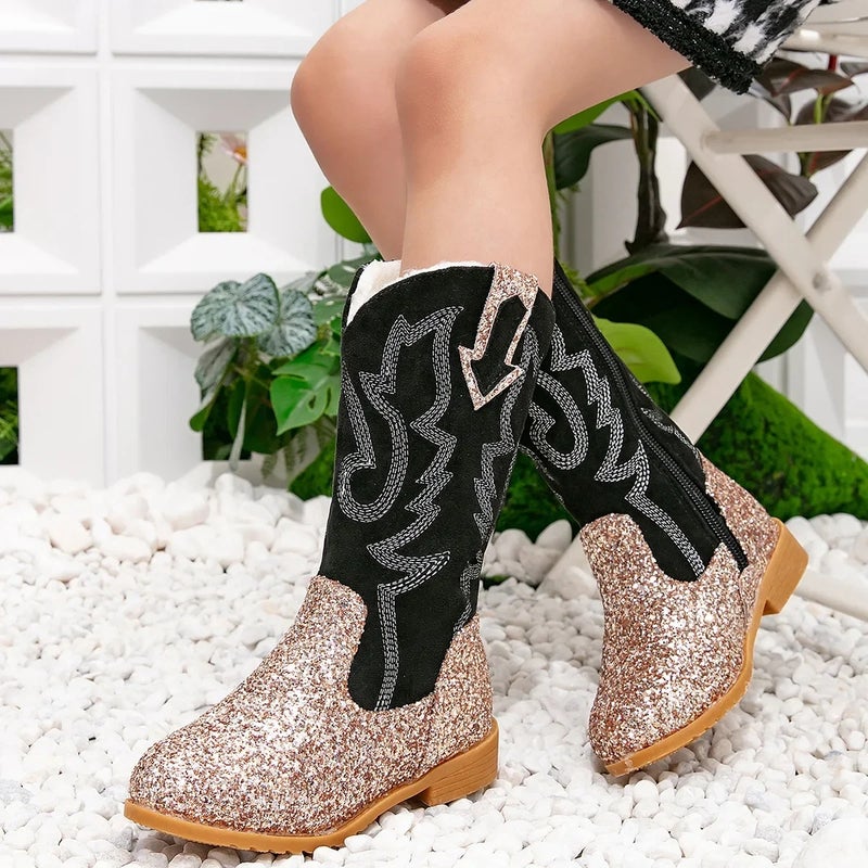 2024 new girls sequined princess boots little girls fleece-lined warm boots soft bottom comfortable high boots knight boots - Image 4
