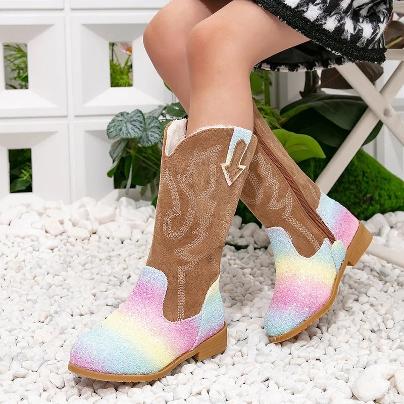 2024 new girls sequined princess boots little girls fleece-lined warm boots soft bottom comfortable high boots knight boots - Image 3