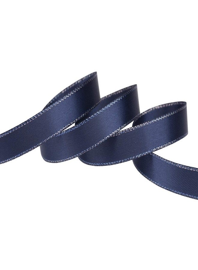 Ribbonitlux شريط ساتان مزدوج الوجه من ريبونيتلوكس، مقاس 3/8 بوصة، بحافة فضية، طوله 25 ياردة (370-أزرق داكن)، طقم مثالي لتغليف الهدايا، وتزيين الحفلات، وحفلات الزفاف، والأعمال اليدوية. - Image 1
