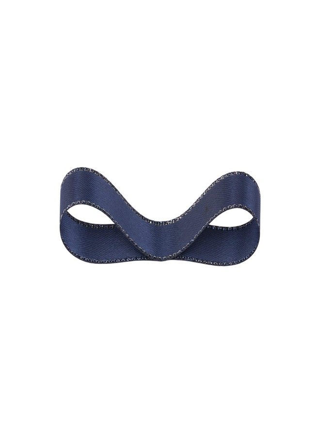 Ribbonitlux شريط ساتان مزدوج الوجه من ريبونيتلوكس، مقاس 3/8 بوصة، بحافة فضية، طوله 25 ياردة (370-أزرق داكن)، طقم مثالي لتغليف الهدايا، وتزيين الحفلات، وحفلات الزفاف، والأعمال اليدوية. - Image 2