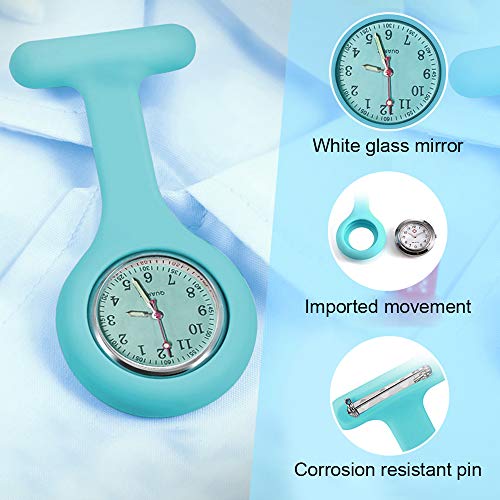 alladaga Set of 3 Nurse Fob Watches, Silicone Doctor Pocket Lapel Clip On Watches Gift (Blue Rose White) - Image 2