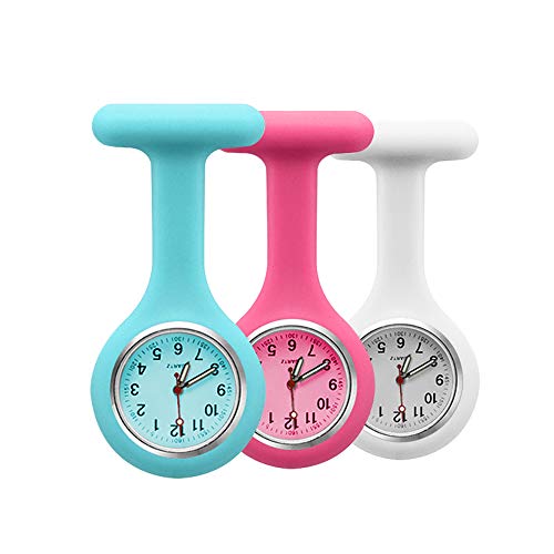alladaga Set of 3 Nurse Fob Watches, Silicone Doctor Pocket Lapel Clip On Watches Gift (Blue Rose White) - Image 1