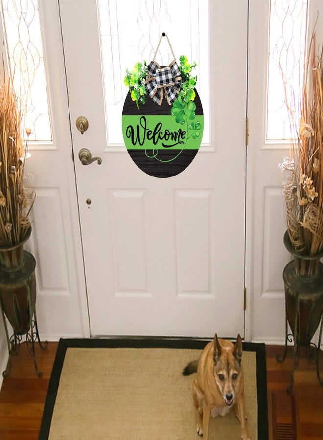 Davsolly St. Patrick's Day Sign Shamrock Decoration Wreath with Buffalo Plaid Bow, 11.6" Diameter, Green, Wooden, Door Mount - Image 5