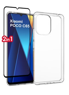 ماركة غير محددة مجموعة حماية 2 في 1 لهاتف Xiaomi POCO C65 - حافظة فائقة الوضوح مقاومة للصدمات وواقي شاشة من الحافة إلى الحافة، حماية 360 درجة، غطاء خلفي وواقي شاشة لهاتف Xiaomi POCO C65  - Image 1