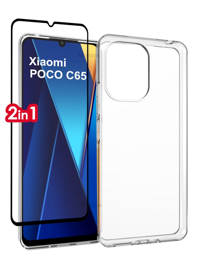 ماركة غير محددة - مجموعة حماية 2 في 1 لهاتف Xiaomi POCO C65 - حافظة فائقة الوضوح مقاومة للصدمات وواقي شاشة من الحافة إلى الحافة، حماية 360 درجة، غطاء خلفي وواقي شاشة لهاتف Xiaomi POCO C65 - Image 1