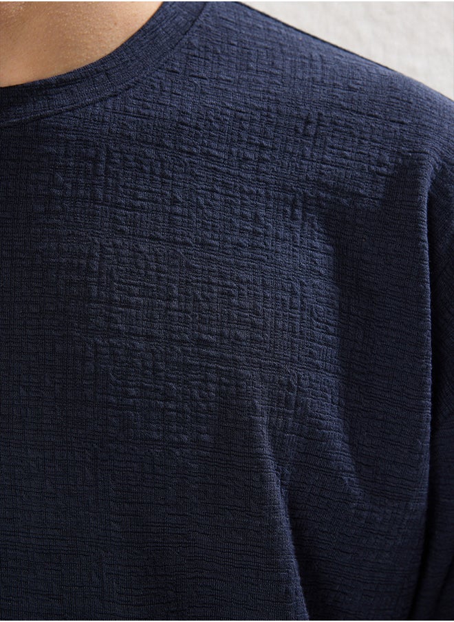 trendyol Navy Blue Oversize/Wide Textured Cut T-shirt  - Image 5