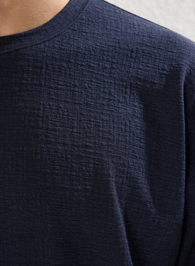 trendyol Navy Blue Oversize/Wide Textured Cut T-shirt - Image 5