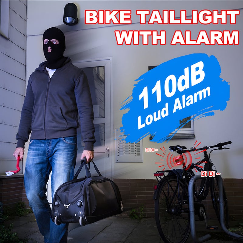 Bike Taillight USB Rechargeable Bicycle Rear Light Anti-Theft Alarm Waterproof with 4 Light Modes Remote Controller for Mountain Road Bike - Image 2