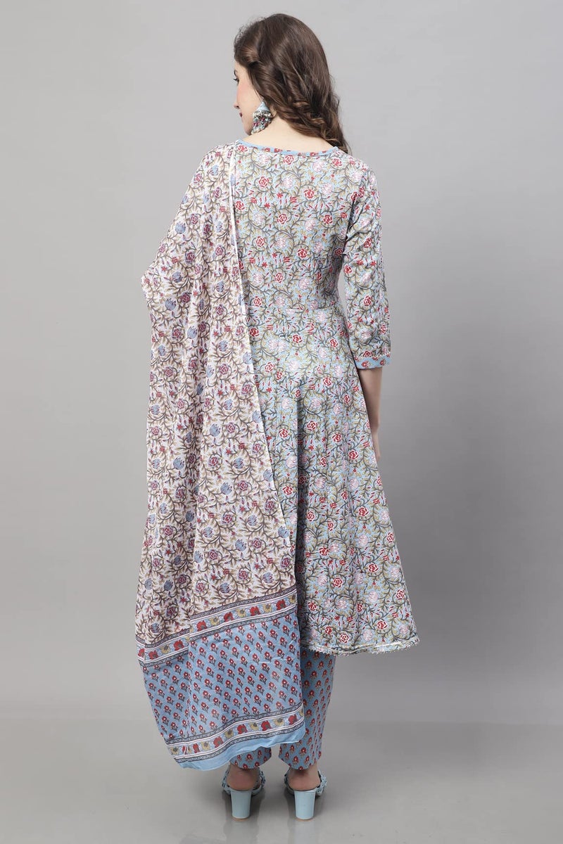 Monira Women's Pure Cambric Cotton Printed Kurta Set with Dupatta (MONJPR801-M_Blue_M) - Image 5