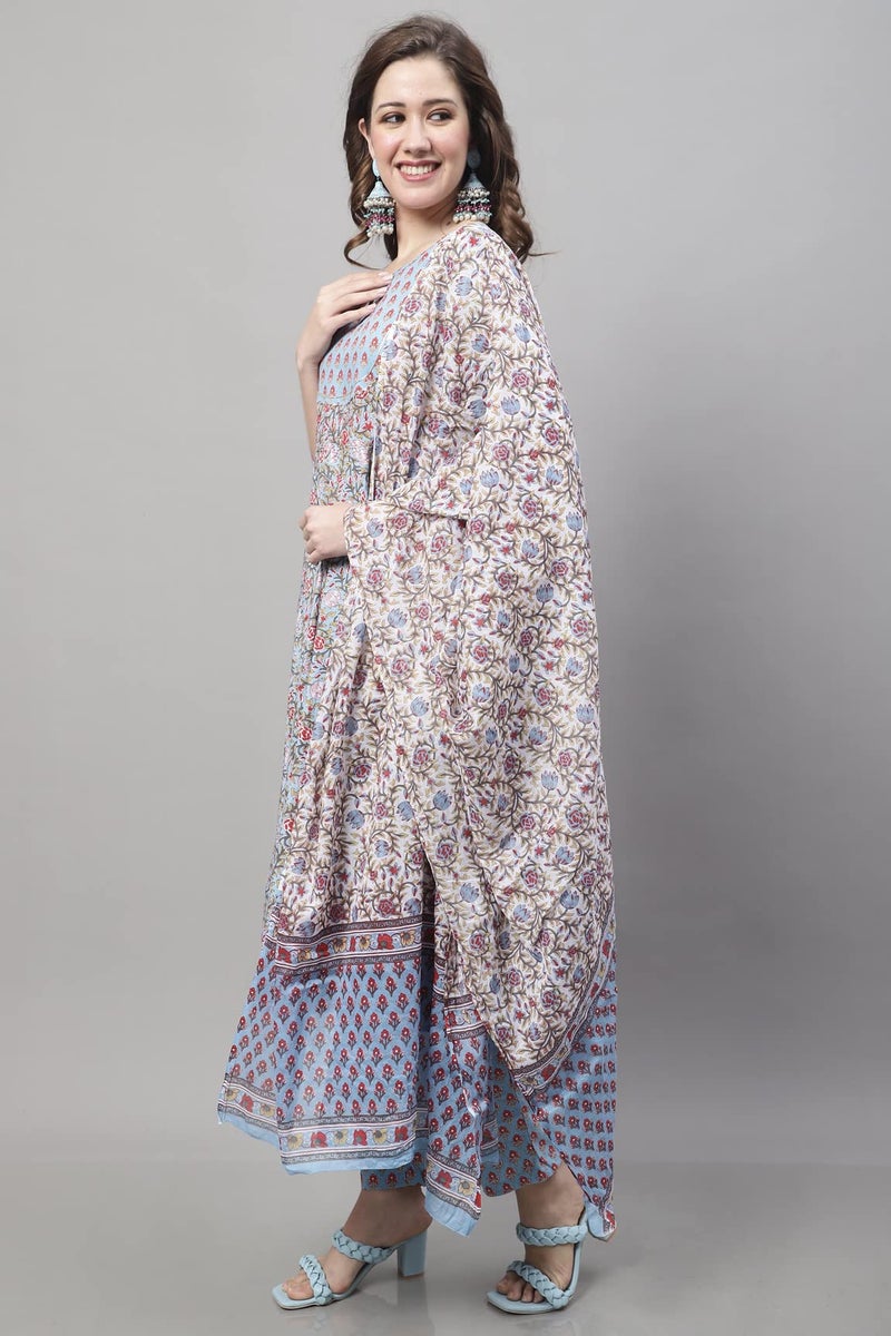 Monira Women's Pure Cambric Cotton Printed Kurta Set with Dupatta (MONJPR801-M_Blue_M) - Image 4