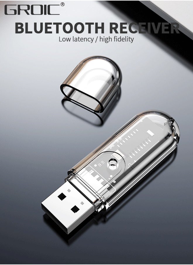 GROIC Bluetooth V5.3 Car Adapter, Wireless Bluetooth Car Audio Adapter, USB Input, Mini Portable Bluetooth Music Receiver for Car, Headphones, Home Stereo Hi Res Music Streaming, No Charging Needed - Image 1