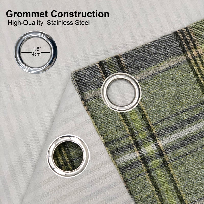 always4u 100% Blackout Woolen Look Plaid Curtains Modern Window Panels Green Checkered Tartan Curtains for Living Room Bedroom 2 Panels Green 45 * 63 Inches - Image 5