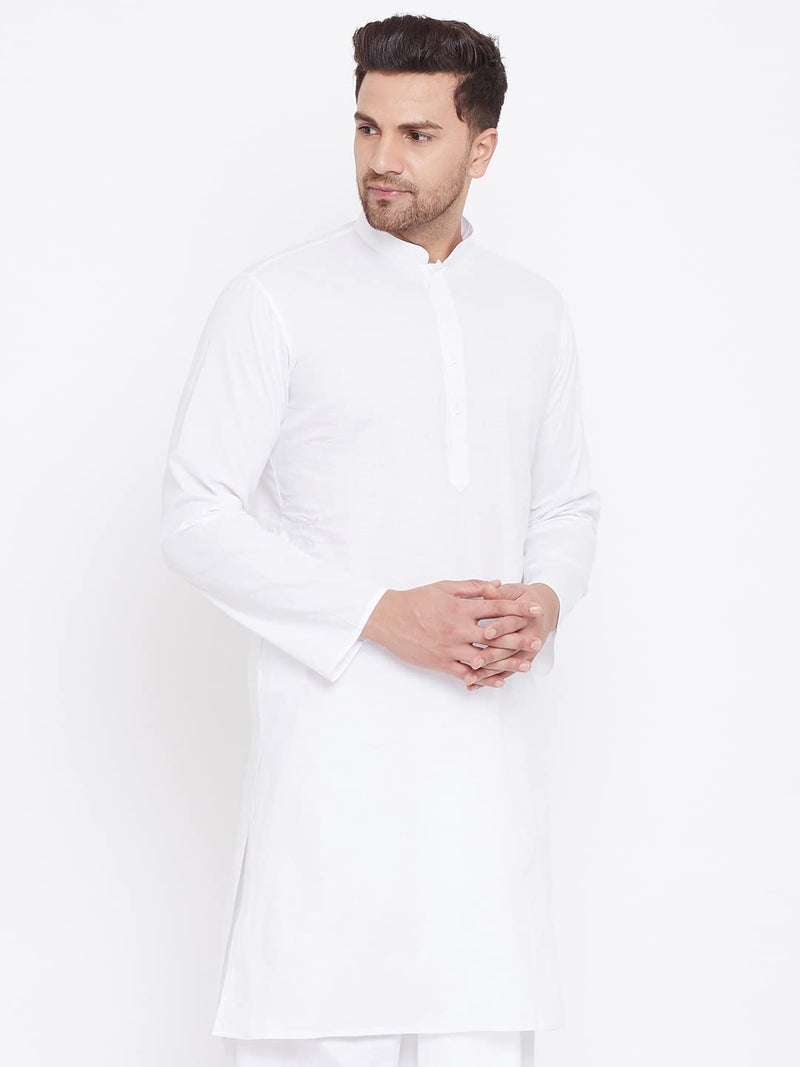 VASTRAMAY Men's White Cotton Kurta || Classic White Cotton Kurta || Ethnic Wear for Festivals, Weddings_VASMK122WH_42 - Image 3