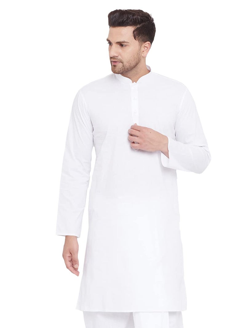 VASTRAMAY Men's White Cotton Kurta || Classic White Cotton Kurta || Ethnic Wear for Festivals, Weddings_VASMK122WH_42 - Image 1