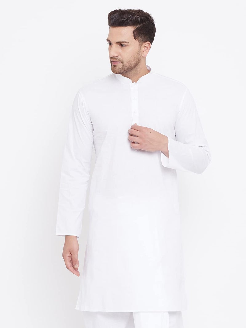 VASTRAMAY Men's White Cotton Kurta || Classic White Cotton Kurta || Ethnic Wear for Festivals, Weddings_VASMK122WH_42 - Image 2