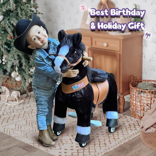 PonyCycle Ride on Horsey Toddler Ride on Toys for Boys Classic Model U with Brake 30 HeightSize 3 Rocking Horse for Age 34 Ride on Horse Toys Mechanical Animal Plush Black Ux326 - Image 5