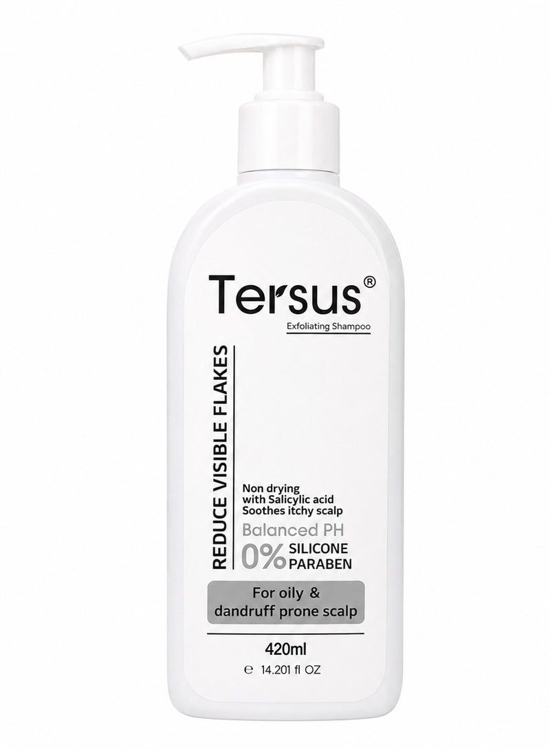 Tersus Exfoliating Anti-Dandruff Shampoo for Oily Hair with Salicylic Acid & Tea Tree Oil for Deep Cleansing – 420 ml - Image 1