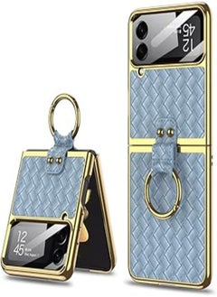 SHIEID Samsung Z Flip 4 Case with Ring, Galaxy Z Flip 4 Case with Ring, Weave Fabric Business Style Protective Case Designed Samsung Galaxy Z Flip 4 Case, Blue