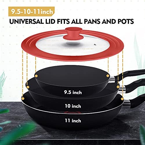 EZYHOME Universal Lid for Pots and Pans,Heat-Resistant Tempered Glass Frying Pan Lid, One Size Fits All 24/26/28cm Diameter Cookware, Frying Cooking Pans Cover, Silicone Rubber Pot Lid - Image 5