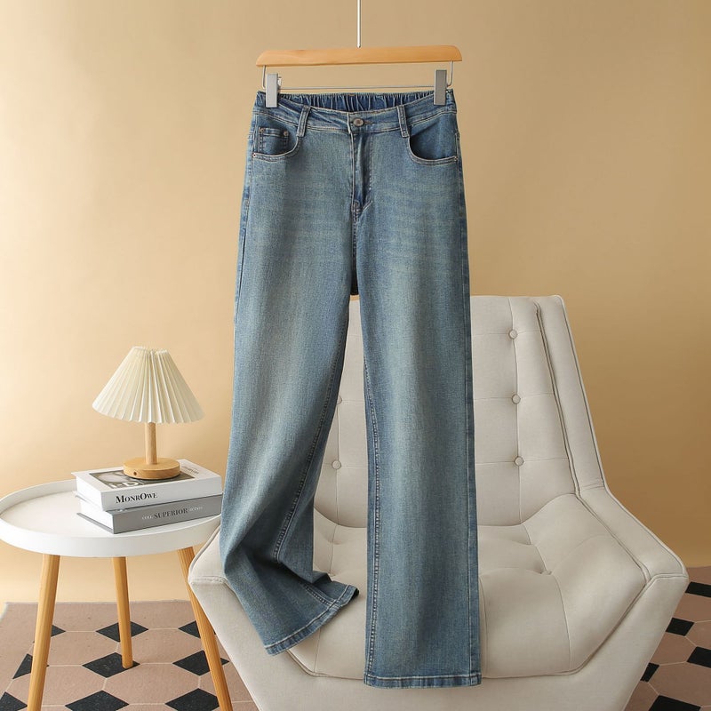 Chubby Sister Mm Plus Size Jeans Plus Fat Plus High Waist Elastic Slim Straight Pants Shake Fast - Image 1