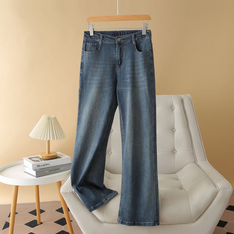 Chubby Sister Mm Plus Size Jeans Plus Fat Plus High Waist Elastic Slim Straight Pants Shake Fast - Image 3