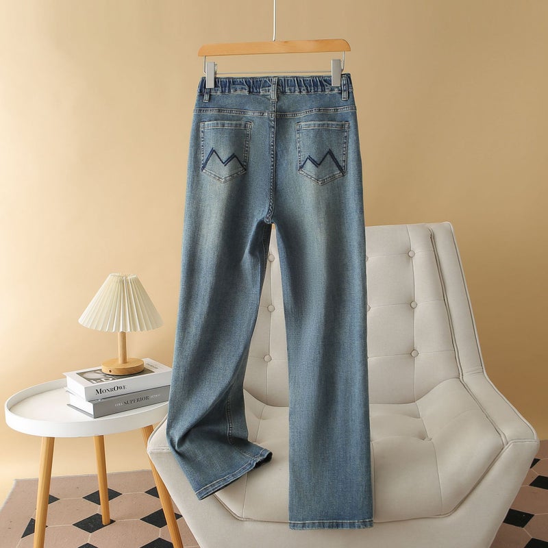 Chubby Sister Mm Plus Size Jeans Plus Fat Plus High Waist Elastic Slim Straight Pants Shake Fast - Image 5