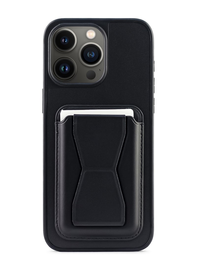Generic - Leather back cover with card wallet Foldable Shockpoof Case compatible with Iphone 13 Pro Max (Black) - Image 1