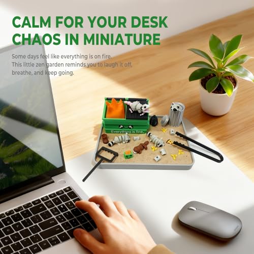 HouseBegan Dumpster Fire Zen Garden for Desk Funny Mini Desktop Zen Sand Garden Kit Funny Office Desk Accessory Stress Relief Gifts for Coworkers Bosses Friends Birthday - Image 3