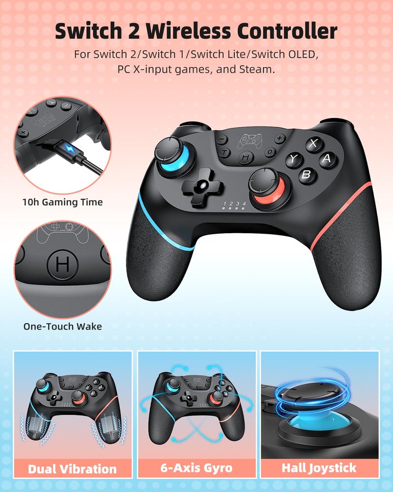 KOVA Switch 2 Controller Accessories Bundle for Nintendo, 17-in-1 Kit: Carrying Case, Wireless Controller, Steering Wheels, Grips for JoyCon, Protective Cover for Nintendo Switch 2 Console with Ergo Grips - Image 4
