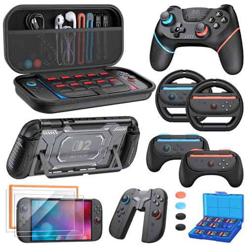 KOVA Switch 2 Controller Accessories Bundle for Nintendo, 17-in-1 Kit: Carrying Case, Wireless Controller, Steering Wheels, Grips for JoyCon, Protective Cover for Nintendo Switch 2 Console with Ergo Grips - Image 1
