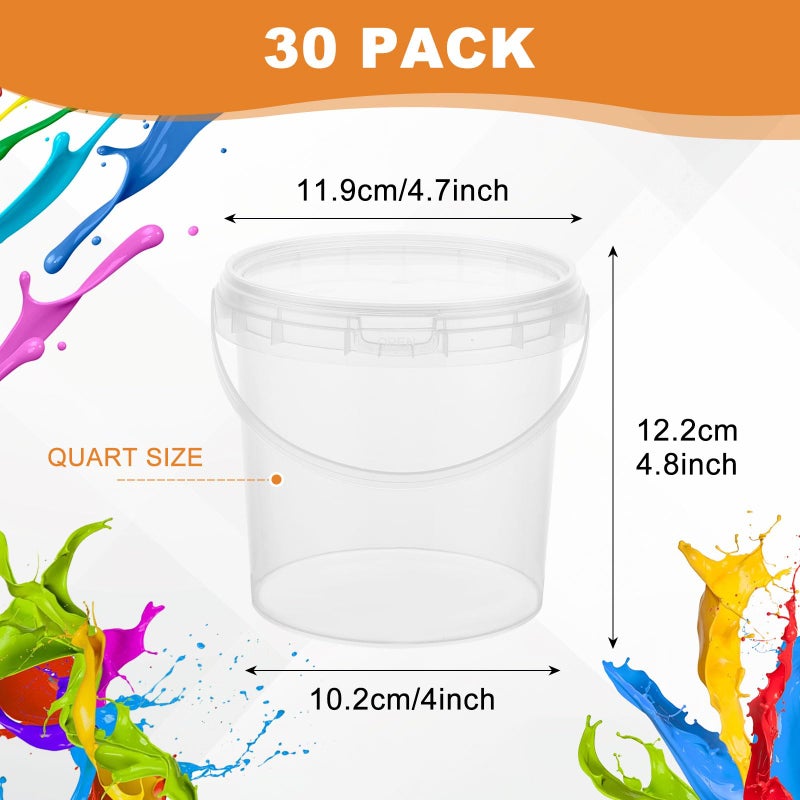 AKOLAFE 30Pack 32oz Deli Containers with Lids Deli Cups 32 oz Soup Containers with Lids Freezer Safe Clear Plastic Buckets with Handles To Go Food Containers Small Bucket Quart Containers Food Storage - Image 2