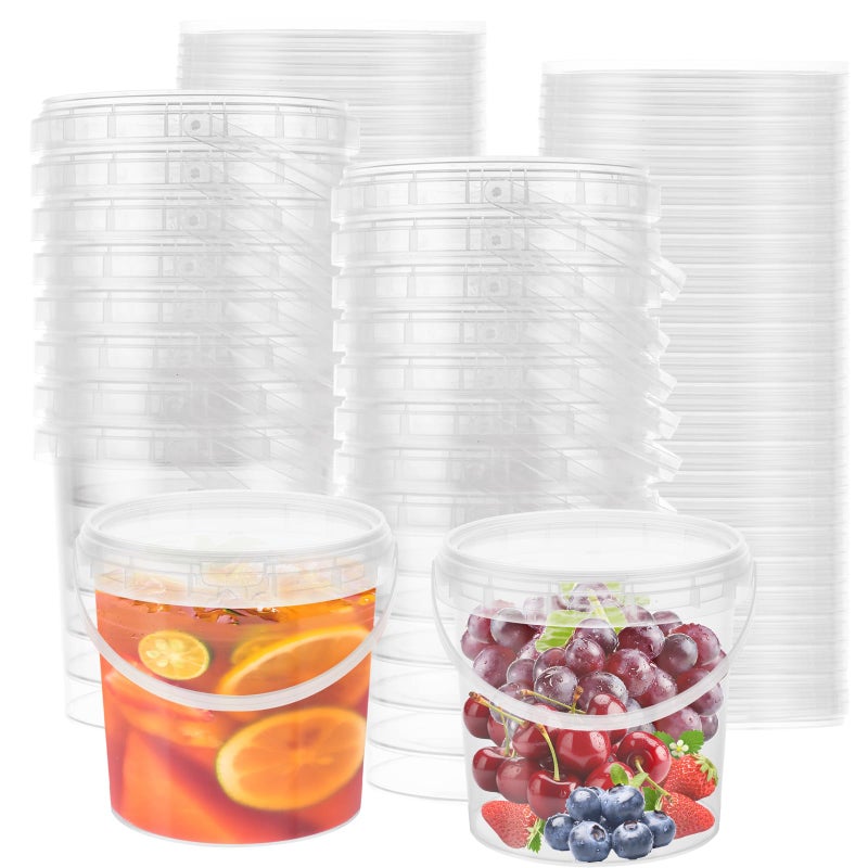AKOLAFE 30Pack 32oz Deli Containers with Lids Deli Cups 32 oz Soup Containers with Lids Freezer Safe Clear Plastic Buckets with Handles To Go Food Containers Small Bucket Quart Containers Food Storage - Image 1