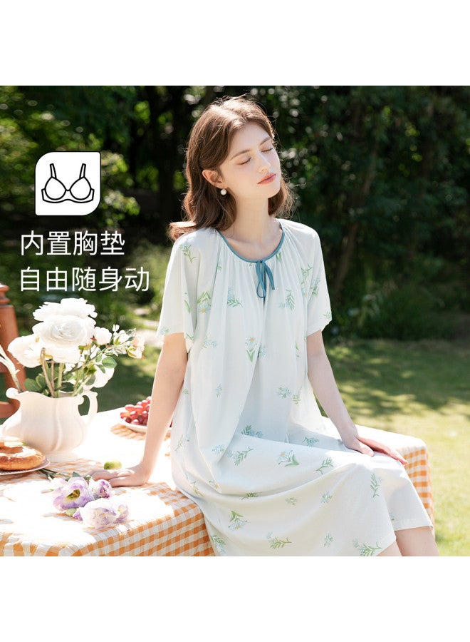Fenton sleeveless Nightgown With Built-in Pads, Summer Thin Midi Sleep Dress - Image 3