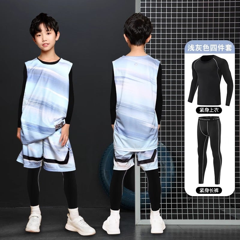 Children'S Basketball Uniform Jersey Boys And Girls Base Quick-Drying Tight Clothes Four-Piece Competition Training Suit - Image 1