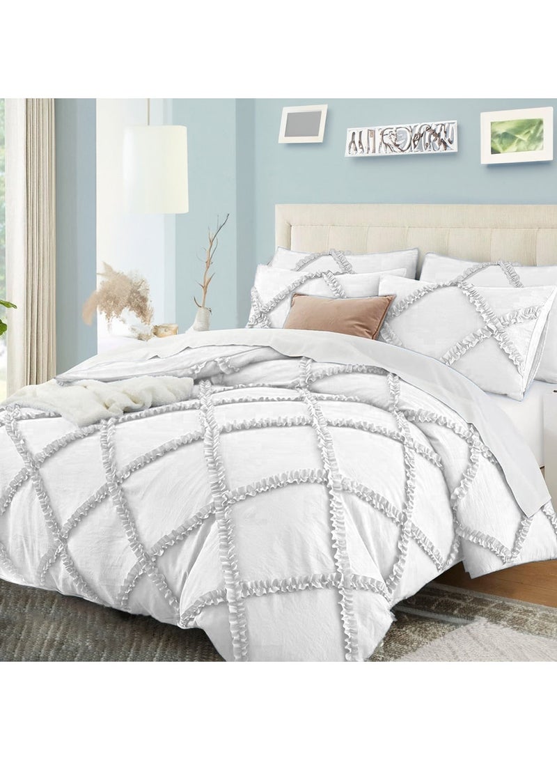 BedDecor مجموعة أغطية سرير فاخرة 400TC من القطن المصري 100% لجميع الفصول 5 قطع مع لحاف مزيّن بالألماس باللون الأبيض - Image 1