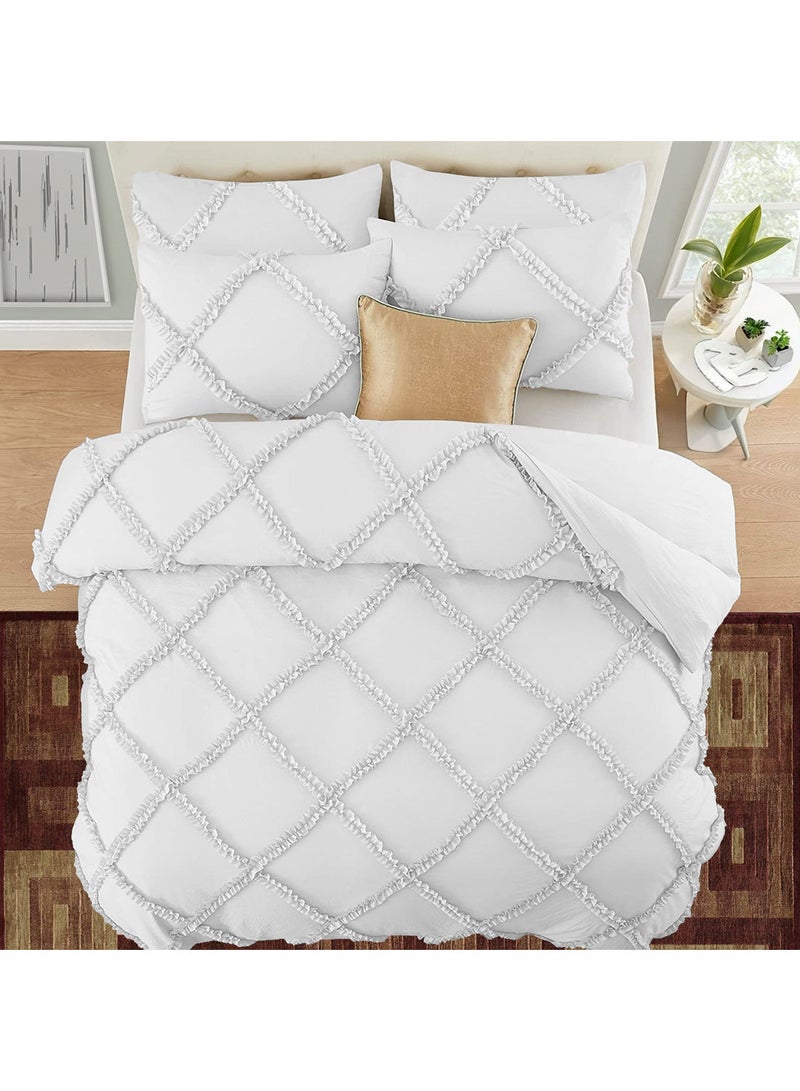 BedDecor مجموعة أغطية سرير فاخرة 400TC من القطن المصري 100% لجميع الفصول 5 قطع مع لحاف مزيّن بالألماس باللون الأبيض - Image 2