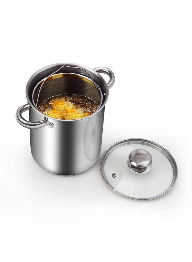 Cook N Home Cook N Home Deep Fryer Pot, Japanese Tempura Small Stainless Steel Deep Frying Pot, 304 Stainless Steel with Oil Drip Drainer Rack, Glass Lid, 6.3 inch/ 4Quart, for Kitchen French Fries, Chicken  - Image 1