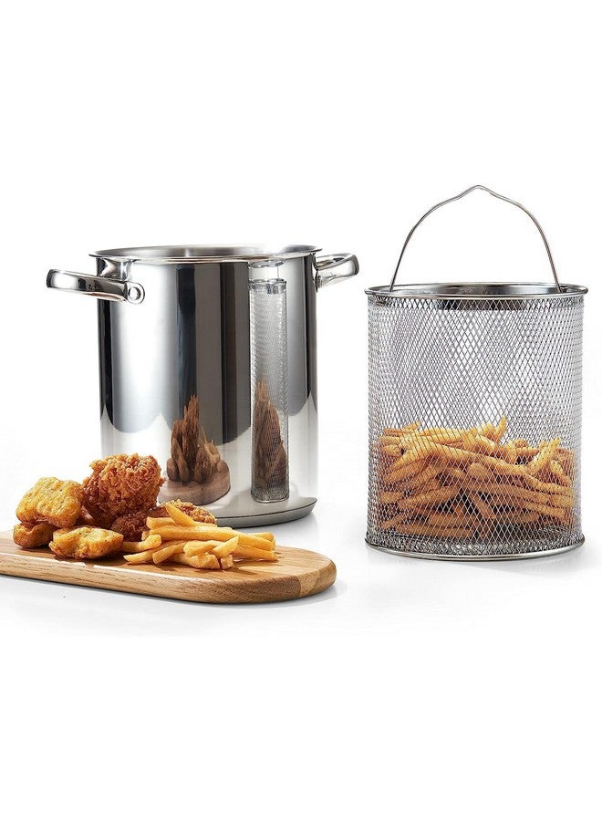 Cook N Home Cook N Home Deep Fryer Pot, Japanese Tempura Small Stainless Steel Deep Frying Pot, 304 Stainless Steel with Oil Drip Drainer Rack, Glass Lid, 6.3 inch/ 4Quart, for Kitchen French Fries, Chicken  - Image 4