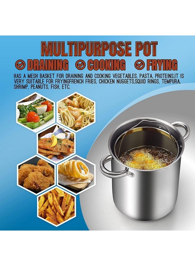 Cook N Home Cook N Home Deep Fryer Pot, Japanese Tempura Small Stainless Steel Deep Frying Pot, 304 Stainless Steel with Oil Drip Drainer Rack, Glass Lid, 6.3 inch/ 4Quart, for Kitchen French Fries, Chicken  - Image 3