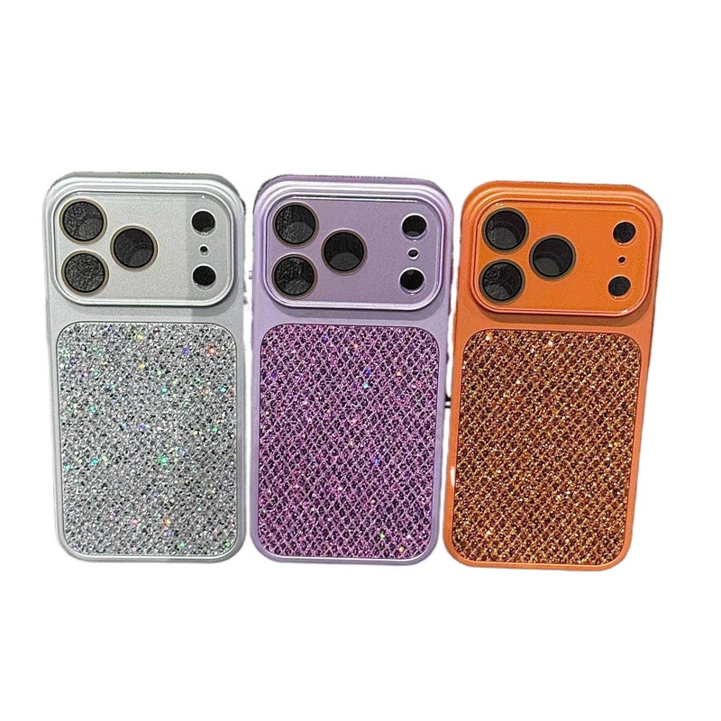 iPhone 17 Pro Protective PC for iPhone 17 17 Air 17 Pro 17 Pro Max with Glitter Pattern and Diamond Grid Pattern and Anti Fingerprint in Silver - Image 2