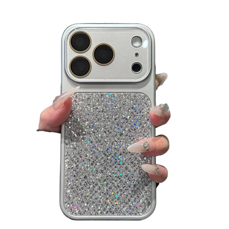 iPhone 17 Pro Protective PC for iPhone 17 17 Air 17 Pro 17 Pro Max with Glitter Pattern and Diamond Grid Pattern and Anti Fingerprint in Silver - Image 1