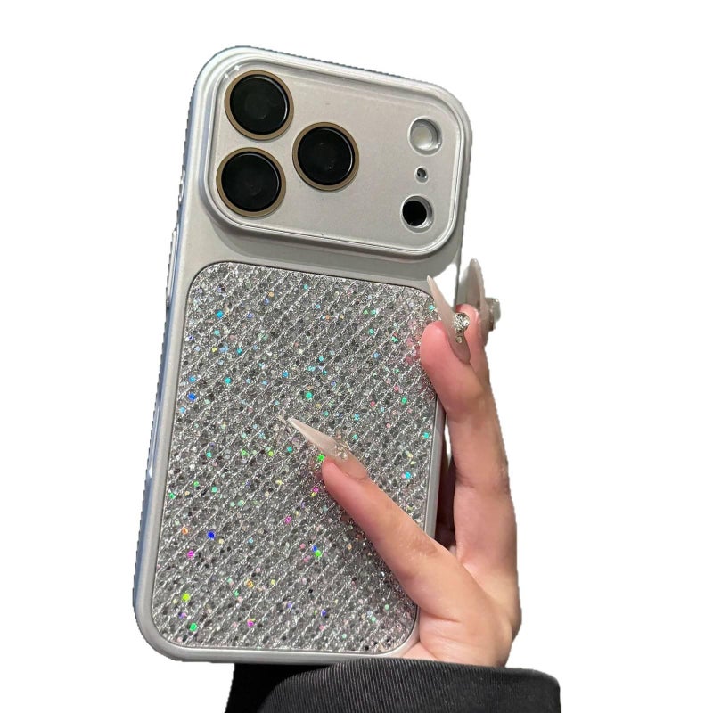 iPhone 17 Pro Protective PC for iPhone 17 17 Air 17 Pro 17 Pro Max with Glitter Pattern and Diamond Grid Pattern and Anti Fingerprint in Silver - Image 5
