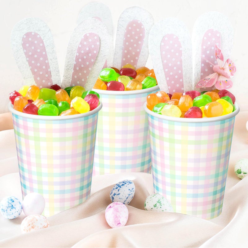 Zhehao 120 Pieces 8 oz Disposable Cups Spring Plaid Paper Coffee Color Paper Cups for Pastel Rainbow Brithday Party Supplies Holiday Table Decorations - Image 4